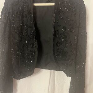 NWT Vintage Embellished Black Beaded Silk Women's Evening Bolero Jacket Size 0/2